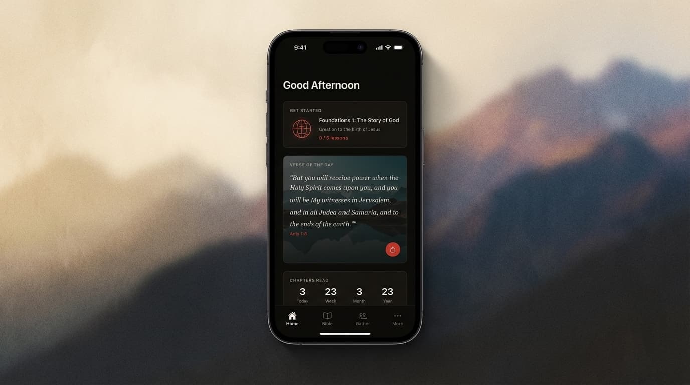 EveryBible home screen shown in a device mockup.