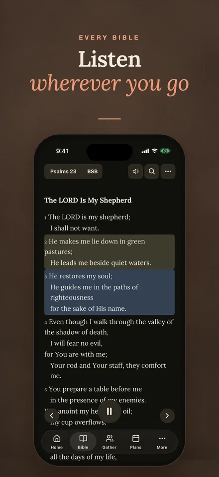 Listening to Psalm 23 with the verse being read marked.